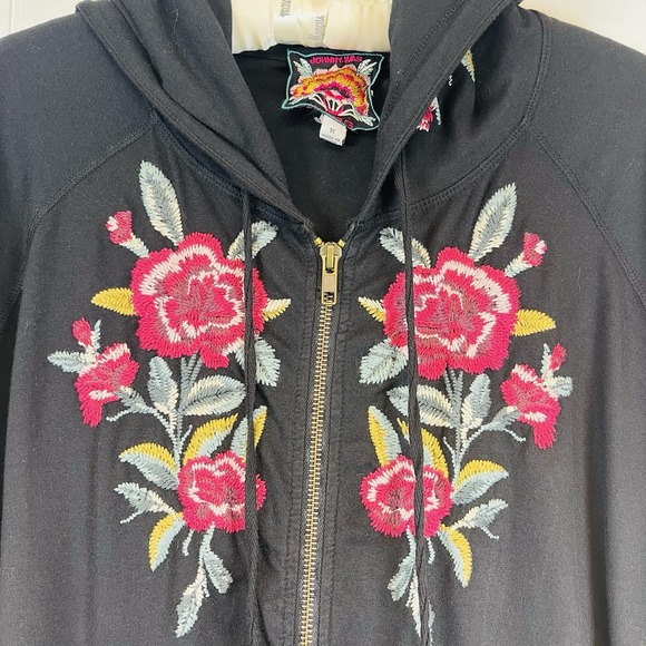 Johnny Was Black Hoodie with Pink Floral Design - Picture 13 of 13